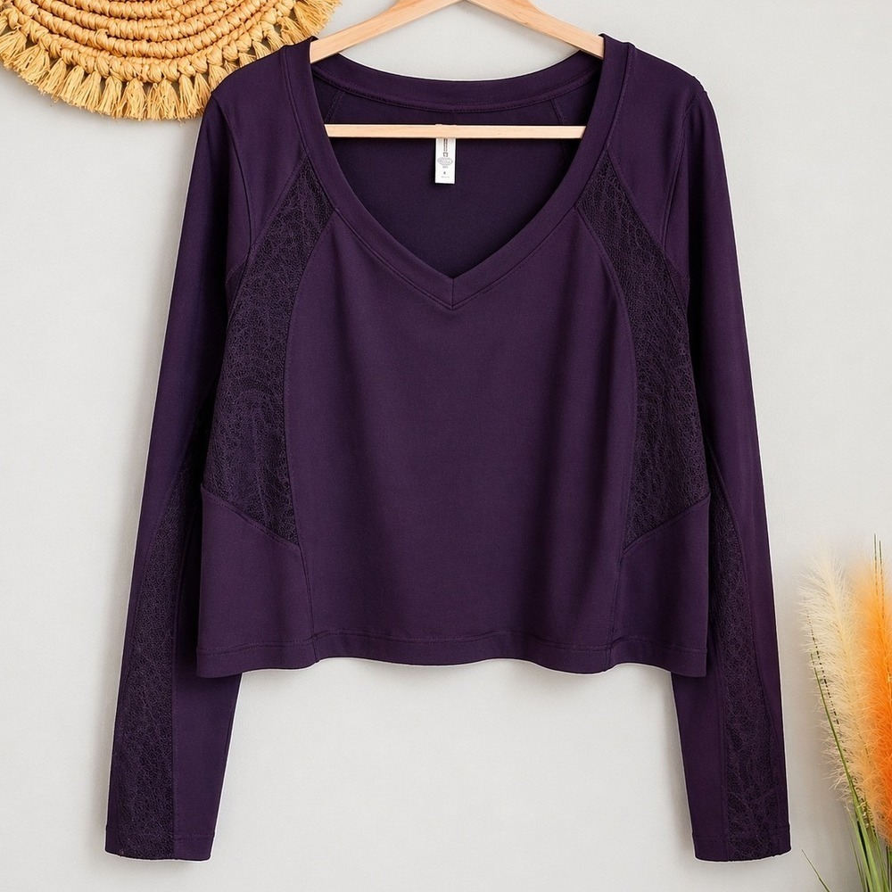 Athleta New Shanti Lace Deep Crocus Violet Purple Long Sleeve Active Top SZ 3X - Picture 2 of 11